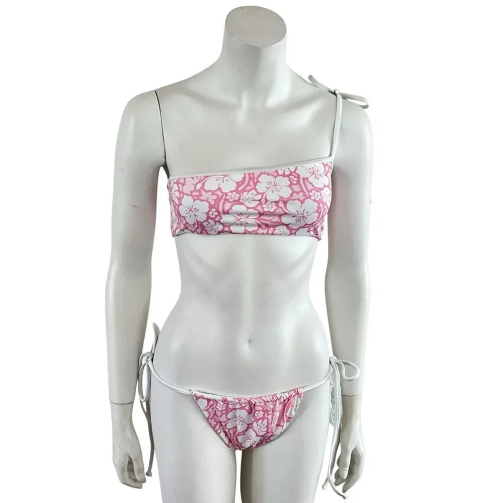 Frankie’s Bikinis Pink Hibiscus Bikini Set Holiday Top Tia Bottom In Sand Sugar